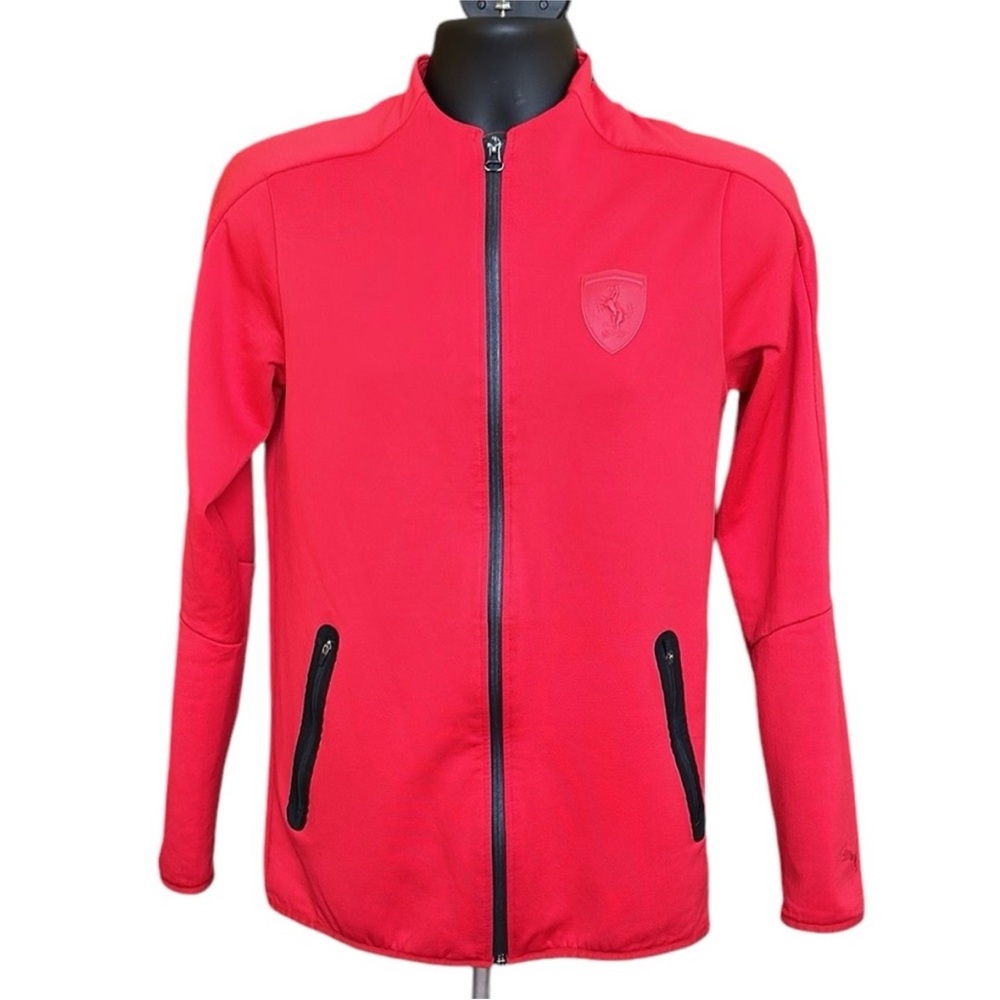 Puma x Ferrari Red Sweatshirt Full Zip Pockets Reflective Stripe Men’s Size S